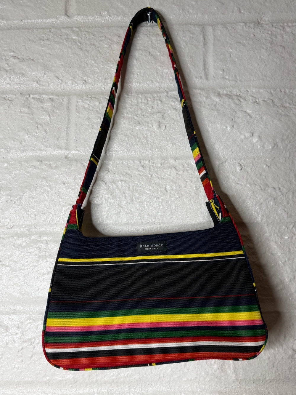 Kate Spade New York Multicolor Striped Canvas Shoulder Bag Y2K Small Purse